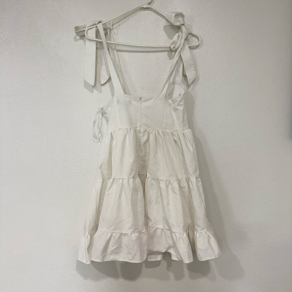Lulus Tier-ly Delightful White Tie-Strap Tiered Bustier Mini Dress Size Small - Picture 7 of 12